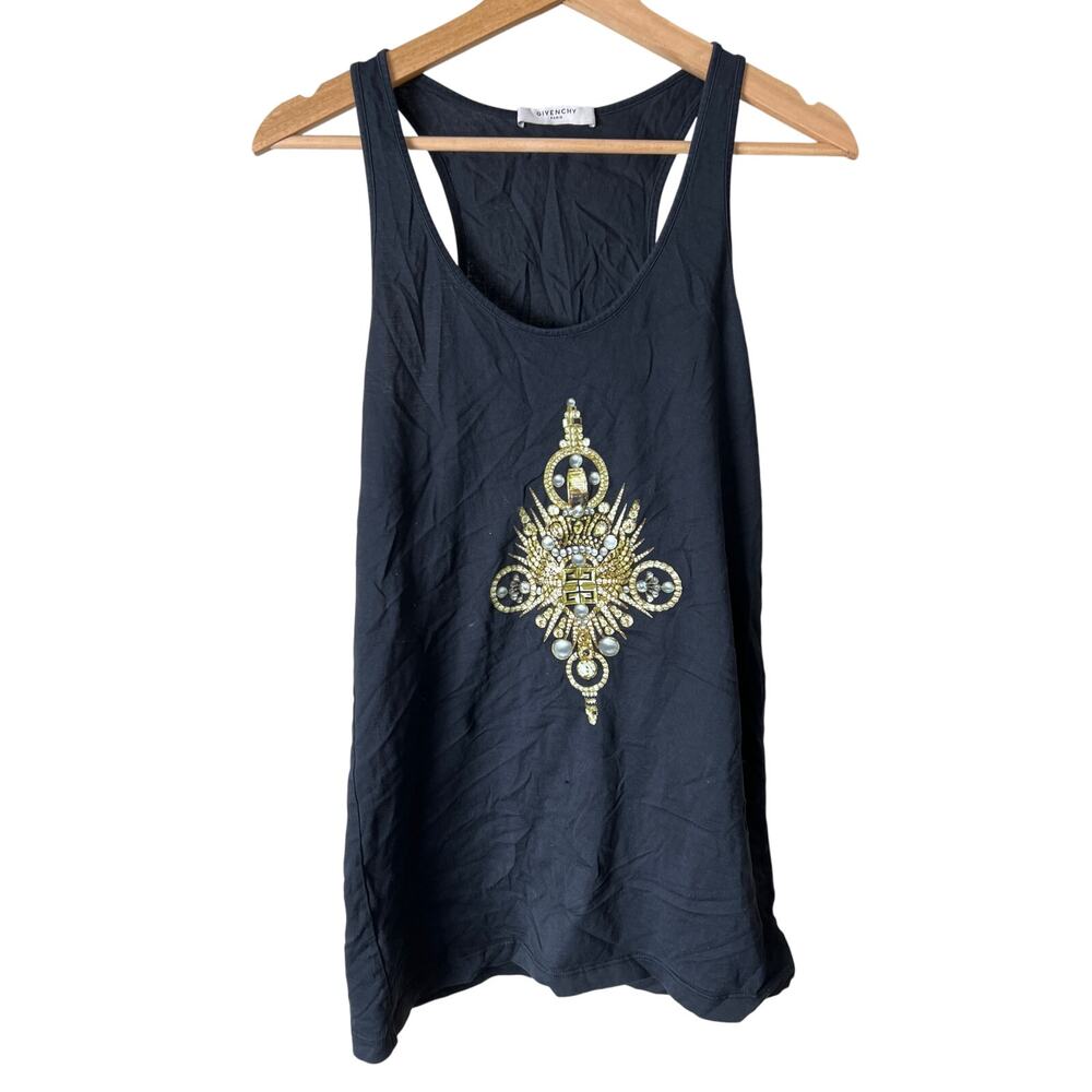 Givenchy Paris Small 100% Cotton Black Tank Black Logo Print